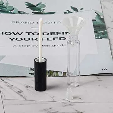 GTHER 10PCS 10ML Empty Lip Gloss Containers Tube with Wand, Refillable Lip Balm Bottles, Lipstick Sample Container and Funnel and Rubber Stoppers for Girls DIY Lip Samples, Black Top