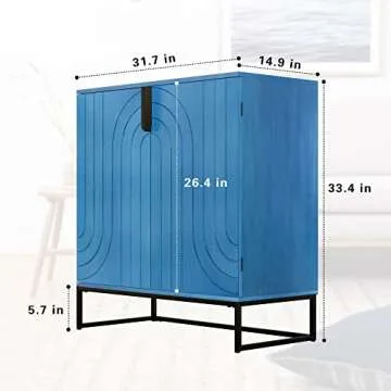 Vintage-style Antique Blue Wood Grain Storage Cabinet