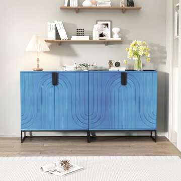 Stylish Antique Blue Storage Cabinet with Metal Legs