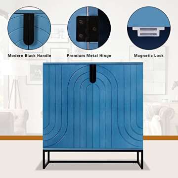 Stylish Antique Blue Storage Cabinet with Metal Legs