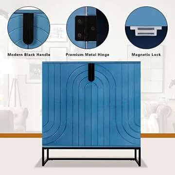 Stylish Antique Blue Storage Cabinet with Metal Legs