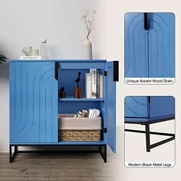 Stylish Antique Blue Storage Cabinet with Metal Legs