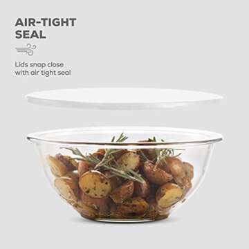FineDine Superior Glass Mixing Bowls with Lids - 8-Piece Set with BPA-Free lids, Space-Saving Nesting Bowls - Easy Grip & Stable Design for Meal Prep & Food Storage -Glass bowl For Cooking, Baking