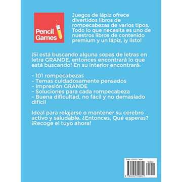 Sopa de Letras: 101 Rompecabezas, Letra Grande, Para Adultos (Spanish Edition)