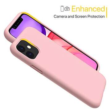 Miracase Designed for iPhone 11 Phone Case, with Screen Protector, Liquid Silicone Gel Rubber Full Body Drop Protection Shockproof Cover Phone Case for iPhone 11 6.1 inch (Pink)