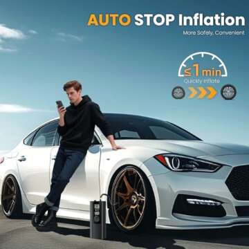 Anycash Tire Inflator Portable Air Compressor, Cordless Air Pump for Car Tires with Digital Pressure Gauge, 150 PSI Fast Tire Inflator for Car, Motorcycle, Bicycle - LED Light and Auto Shut-Off