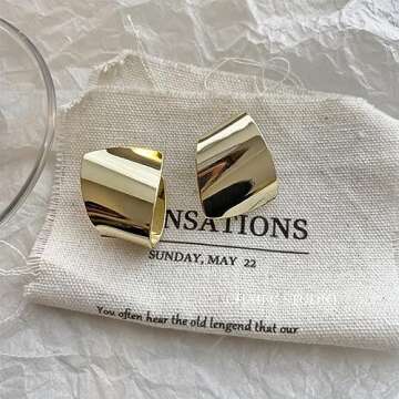 WASAIE Unique Abstract Earrings For Women,Geometric Gold Plated Statement Stud For Lady Hypoallergen...