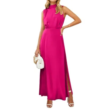 BTFBM Women's Elegant Sleeveless Satin Cocktail Dress with High Split