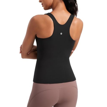 CRZ YOGA Butterluxe Women’s Racerback Workout Tank Top - High Neck, Padded Bra, Black, X-Small