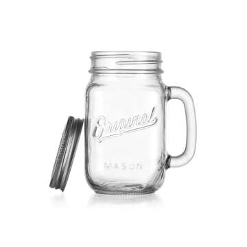 Glaver's Mason Jar Glass Mugs Set of 6 - 16 Oz with Lid