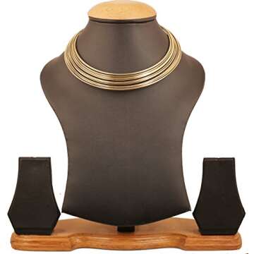 Touchstone Gold Necklace for Woman Collar Statement Trendy Womens Neck Goddess Elegant Jewelry Fashion Ancient Women Strand Chunky Elegant Torque chokers Necklaces in Antique Gold Tone