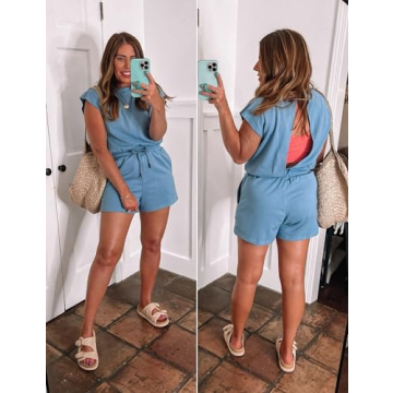 Xiaoxuemeng Women’s Open Back Rompers Casual Summer Outfits
