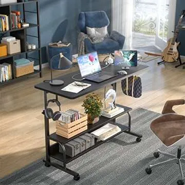 Height Adjustable Standing Desk with Power Outlets, 39" Manual Stand Up Desk with Storage Shelves Sm...