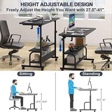 Height Adjustable Standing Desk with Power Outlets - Mobile & Compact