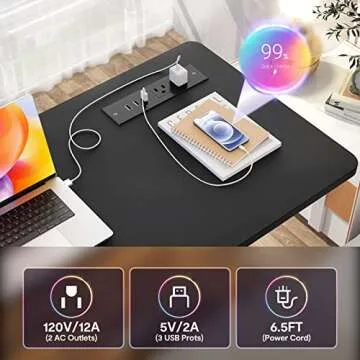 Height Adjustable Standing Desk with Power Outlets - Mobile & Compact