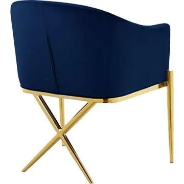 Meridian Furniture Xavier Collection Modern | Contemporary Velvet Upholstered Dining Chair with Sturdy Steel X Shaped Legs, 25.5" W x 24.5" D x 31.5" H, Navy