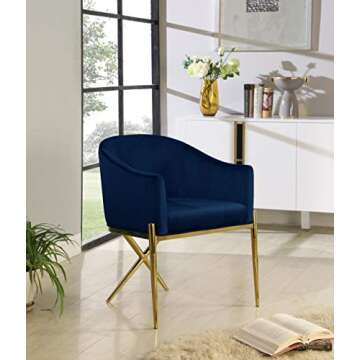 Meridian Furniture Xavier Collection Modern | Contemporary Velvet Upholstered Dining Chair with Sturdy Steel X Shaped Legs, 25.5" W x 24.5" D x 31.5" H, Navy