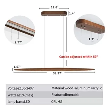 YISDESIGN 39" Wood Linear LED Pendant Light for Dining