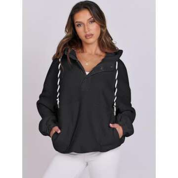 ANRABESS Womens Sherpa Fuzzy Fleece Hoodie Oversized Sweatshirt Cozy Button Sweater Pullover with Po...