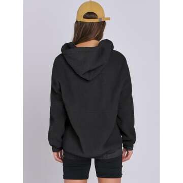 ANRABESS Womens Sherpa Fuzzy Fleece Hoodie Oversized Sweatshirt Cozy Button Sweater Pullover with Pocket 2024 Fall Trendy Black Medium