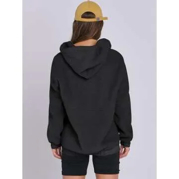 ANRABESS Womens Sherpa Fuzzy Fleece Hoodie Oversized Sweatshirt Cozy Button Sweater Pullover with Pocket 2024 Fall Trendy Black Medium