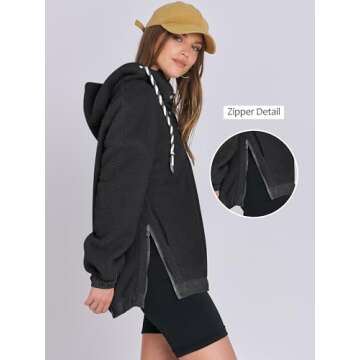 ANRABESS Womens Sherpa Fuzzy Fleece Hoodie Oversized Sweatshirt Cozy Button Sweater Pullover with Pocket 2024 Fall Trendy Black Medium