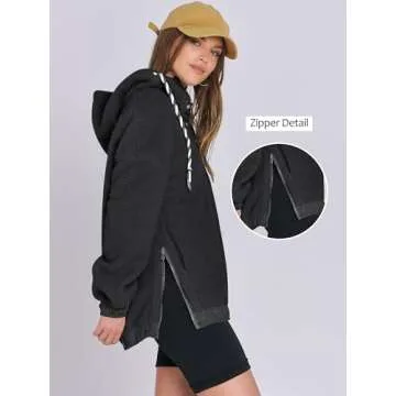 ANRABESS Womens Sherpa Fuzzy Fleece Hoodie Oversized Sweatshirt Cozy Button Sweater Pullover with Pocket 2024 Fall Trendy Black Medium