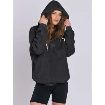 ANRABESS Womens Sherpa Fuzzy Fleece Hoodie Oversized Sweatshirt Cozy Button Sweater Pullover with Pocket 2024 Fall Trendy Black Medium