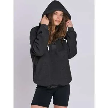 ANRABESS Womens Sherpa Fuzzy Fleece Hoodie Oversized Sweatshirt Cozy Button Sweater Pullover with Pocket 2024 Fall Trendy Black Medium