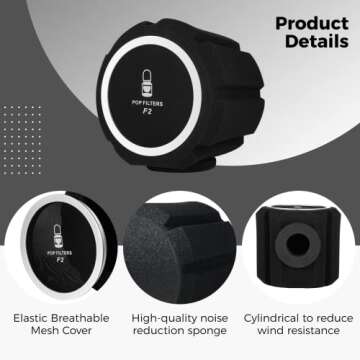 Microphone Pop Filter, Wind Shield Acoustic Filter for Record Studios, Mic Sound-Absorbing Foam Vocal Isolation Foam Ball Noise Canceling Sponge, Five-sided Sealing Design Microphone Windscreen