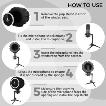 Microphone Pop Filter, Wind Shield Acoustic Filter for Record Studios, Mic Sound-Absorbing Foam Vocal Isolation Foam Ball Noise Canceling Sponge, Five-sided Sealing Design Microphone Windscreen