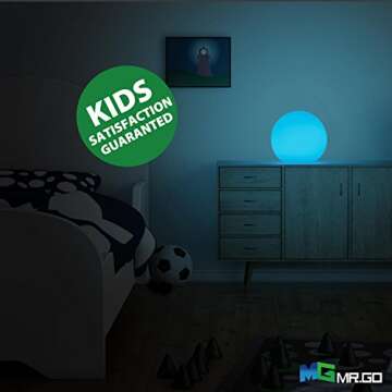 Mr.Go 6-inch RGB Color-Changing LED Globe Orb Light w/Remote, Mood Lamp Kids Night Light, 16 Dimmable Colors & 4 Modes, Battery & AC Adapter Power, Home Bedroom Patio Pool Decorative Lighting