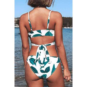CUPSHE Women's Bikini Swimsuit Tie Low Rise Two Piece Bathing Suit Leaves