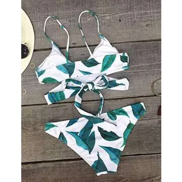 CUPSHE Women's Bikini Swimsuit Tie Low Rise Two Piece Bathing Suit Leaves