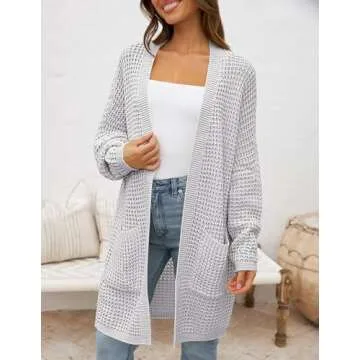 ZESICA Women's Fall Long Batwing Sleeve Open Front Chunky Knit Cardigan Sweater,B&LightGrey,Small