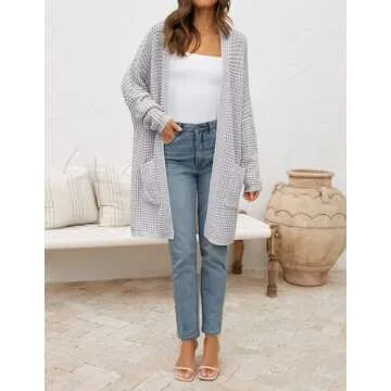ZESICA Women's Fall Long Batwing Sleeve Open Front Chunky Knit Cardigan Sweater,B&LightGrey,Small