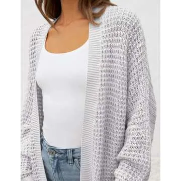 ZESICA Women's Fall Long Batwing Sleeve Open Front Chunky Knit Cardigan Sweater,B&LightGrey,Small