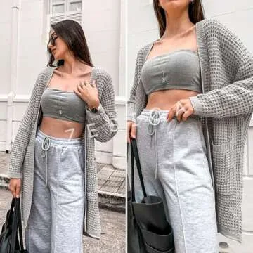 ZESICA Women's Fall Long Batwing Sleeve Open Front Chunky Knit Cardigan Sweater,B&LightGrey,Small