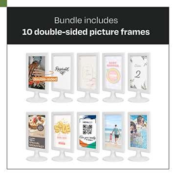 ALBEN Double Sided Standing Picture Frames - (White, 10 count) 4x6 Inch Pedestal Photo Frame with In...
