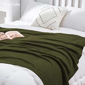CozeCube Olive Green Throw Blanket for Bed, Soft Cozy Cable Knit Throw Blanket for Twin Bed, Lightwe...