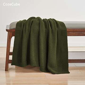 CozeCube Olive Green Throw Blanket for Bed, Soft Cozy Cable Knit Throw Blanket for Twin Bed, Lightweight Warm Decorative Farmhouse Christmas Throw Blanket for Couch Sofa, 60"x80", Olive Green