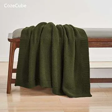 CozeCube Olive Green Throw Blanket for Bed, Soft Cozy Cable Knit Throw Blanket for Twin Bed, Lightweight Warm Decorative Farmhouse Christmas Throw Blanket for Couch Sofa, 60"x80", Olive Green