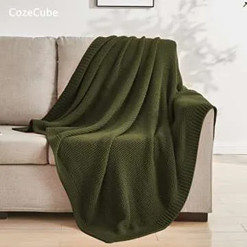 CozeCube Olive Green Throw Blanket for Bed, Soft Cozy Cable Knit Throw Blanket for Twin Bed, Lightweight Warm Decorative Farmhouse Christmas Throw Blanket for Couch Sofa, 60"x80", Olive Green