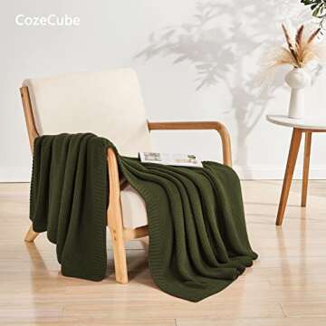 CozeCube Olive Green Throw Blanket for Bed, Soft Cozy Cable Knit Throw Blanket for Twin Bed, Lightweight Warm Decorative Farmhouse Christmas Throw Blanket for Couch Sofa, 60"x80", Olive Green