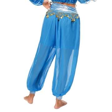 Hedmy Women's Belly Dance Harem Pants Shiny Sequin Tassel Trouser Arabic Performance Loose Pants (US, Alpha, One Size, Regular, Regular, Sky Blue)