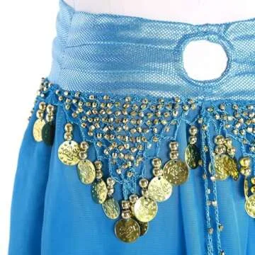 Hedmy Women's Belly Dance Harem Pants Shiny Sequin Tassel Trouser Arabic Performance Loose Pants (US, Alpha, One Size, Regular, Regular, Sky Blue)