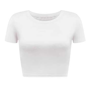 Artivaly Women Slim Fit Basic Round Neck Short Sleeve Y2K Cute Yoga Crop Top Workout Shirts Creamy White