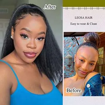 LEOSA Ponytail Extension 14 inch Drawstring Ponytails for Black Women Short Natural Black Yaki Straight Drawstring Ponytail Hair Extensions (14 Inch (Pack of 1), 1B#)