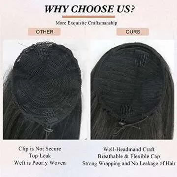 LEOSA Ponytail Extension 14 inch Drawstring Ponytails for Black Women Short Natural Black Yaki Straight Drawstring Ponytail Hair Extensions (14 Inch (Pack of 1), 1B#)