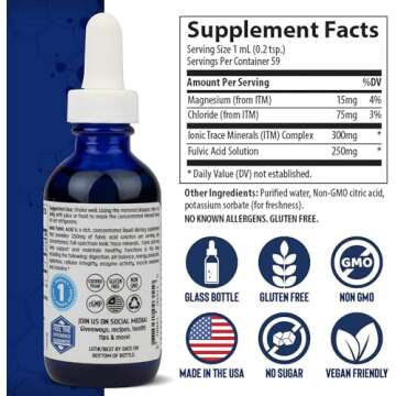 Trace Minerals Ionic Fulvic Acid 250mg - Essential Mineral Supplement to Support Hydration & Energy ...